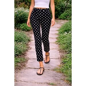 Free People Molly Printed Slim Pants Black Combo Polka Dots size 12